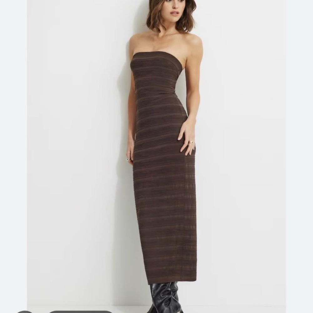 Dynamite Strapless Navy Ribbed Maxi Dress